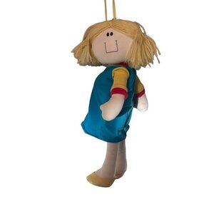 Vintage 1989 24K Cloth Rag Doll Pregnant Mom of the Year Blond Hair Blue Dress